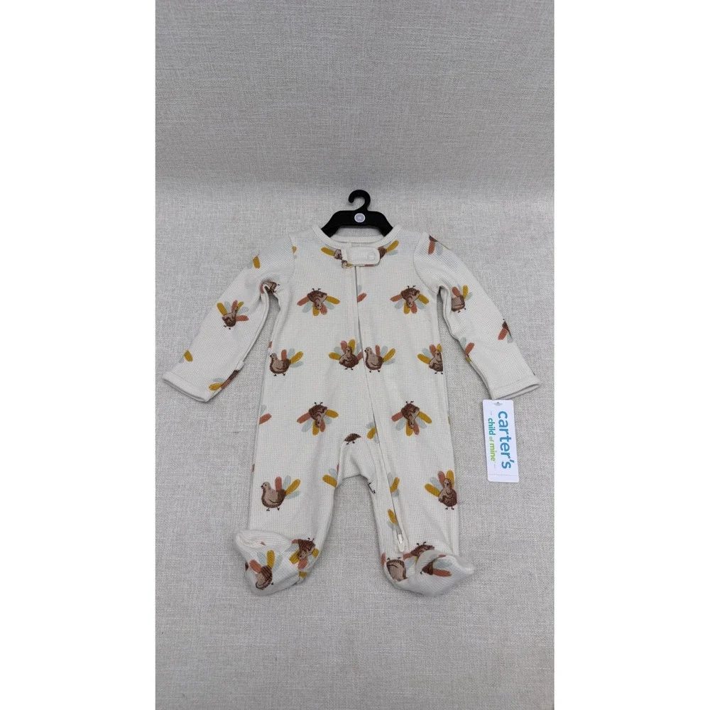 Carter's Child‎ of Mine Newborn Turkey Print Waffle Knit Sleep and Play NWT